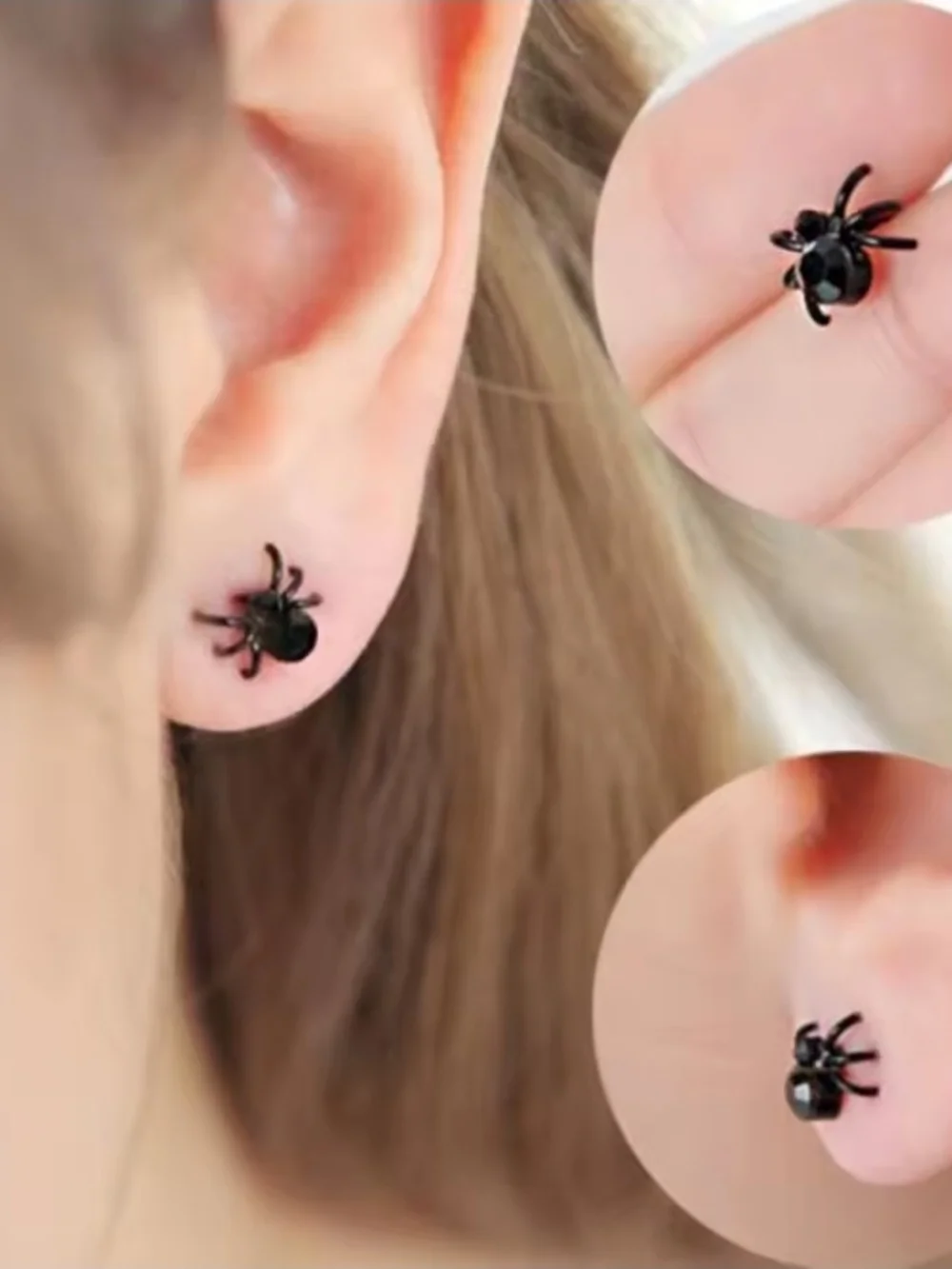 Black Spider Stud Earrings for Kids - Cute Halloween Ear Jewelry